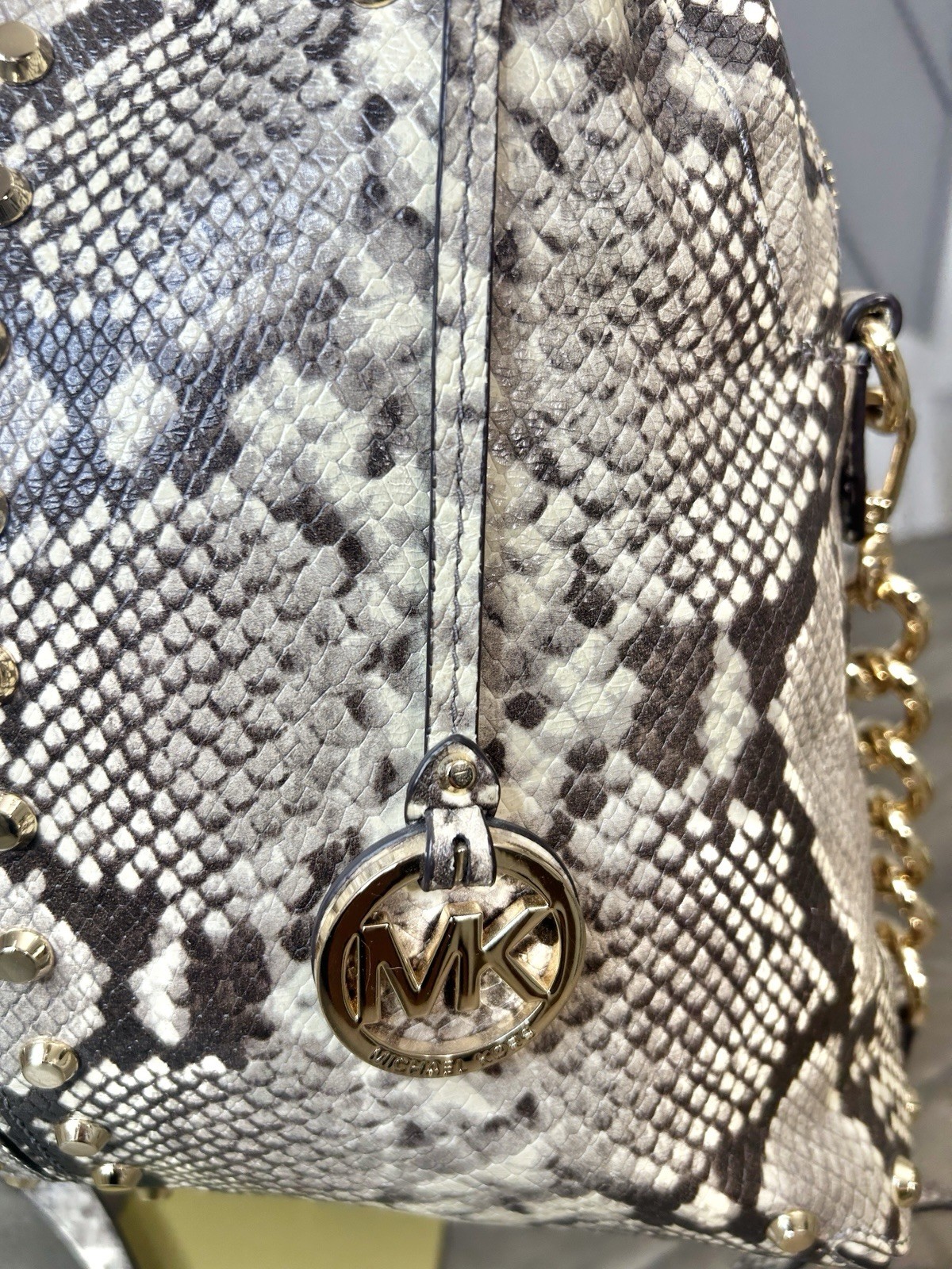 Michael Kors Uptown Astor Python Embossed Leather Studded Satchel Crossbody