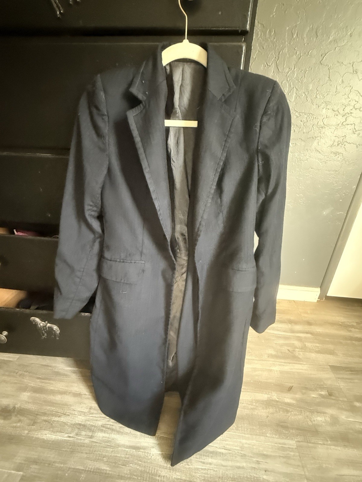 Black Pin Stripe, Saddle Seat Coat Size 8, Prestige Collection