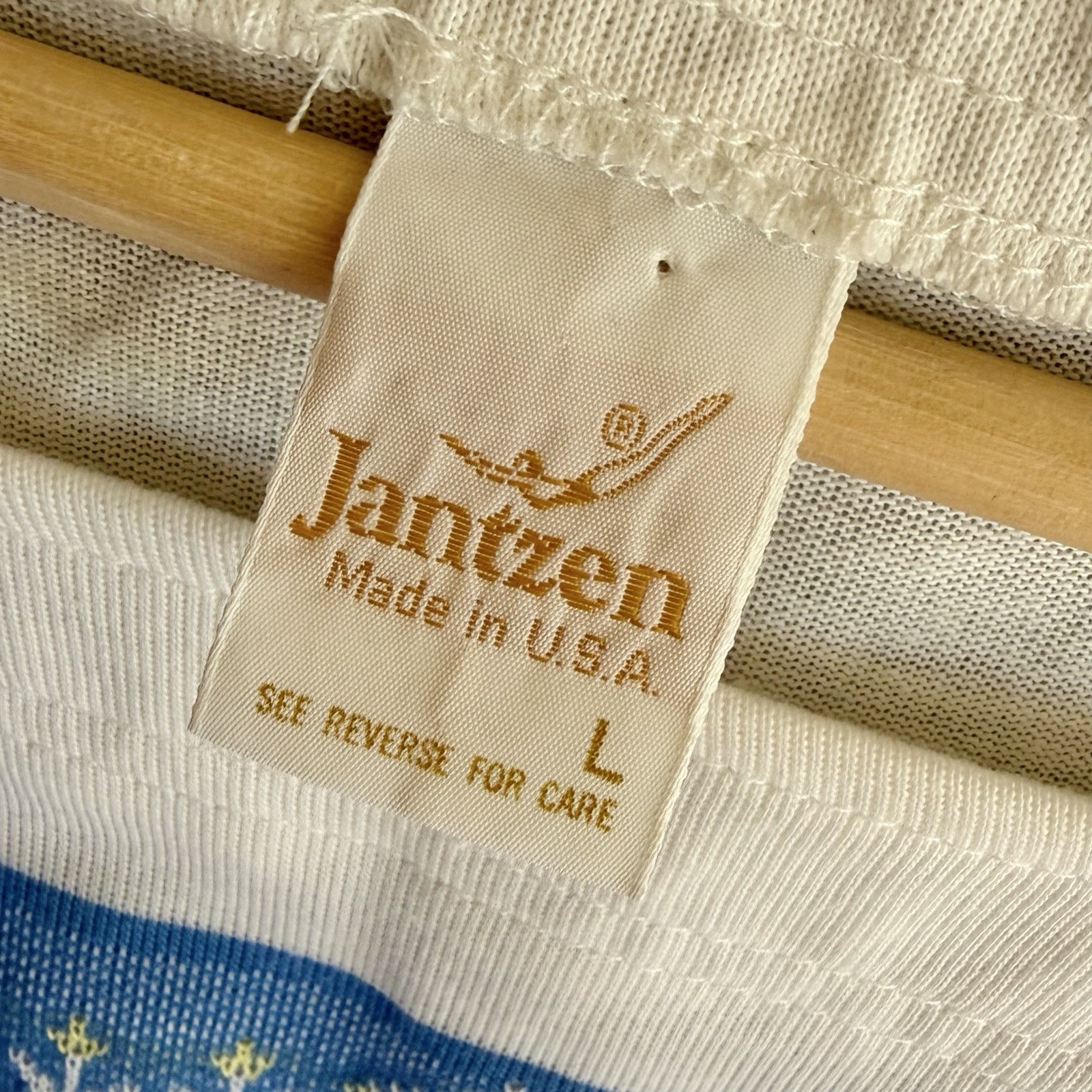 Jantzen Vintage Top Womens L Nautical Sailboats Striped 80s Knit Square Neck USA