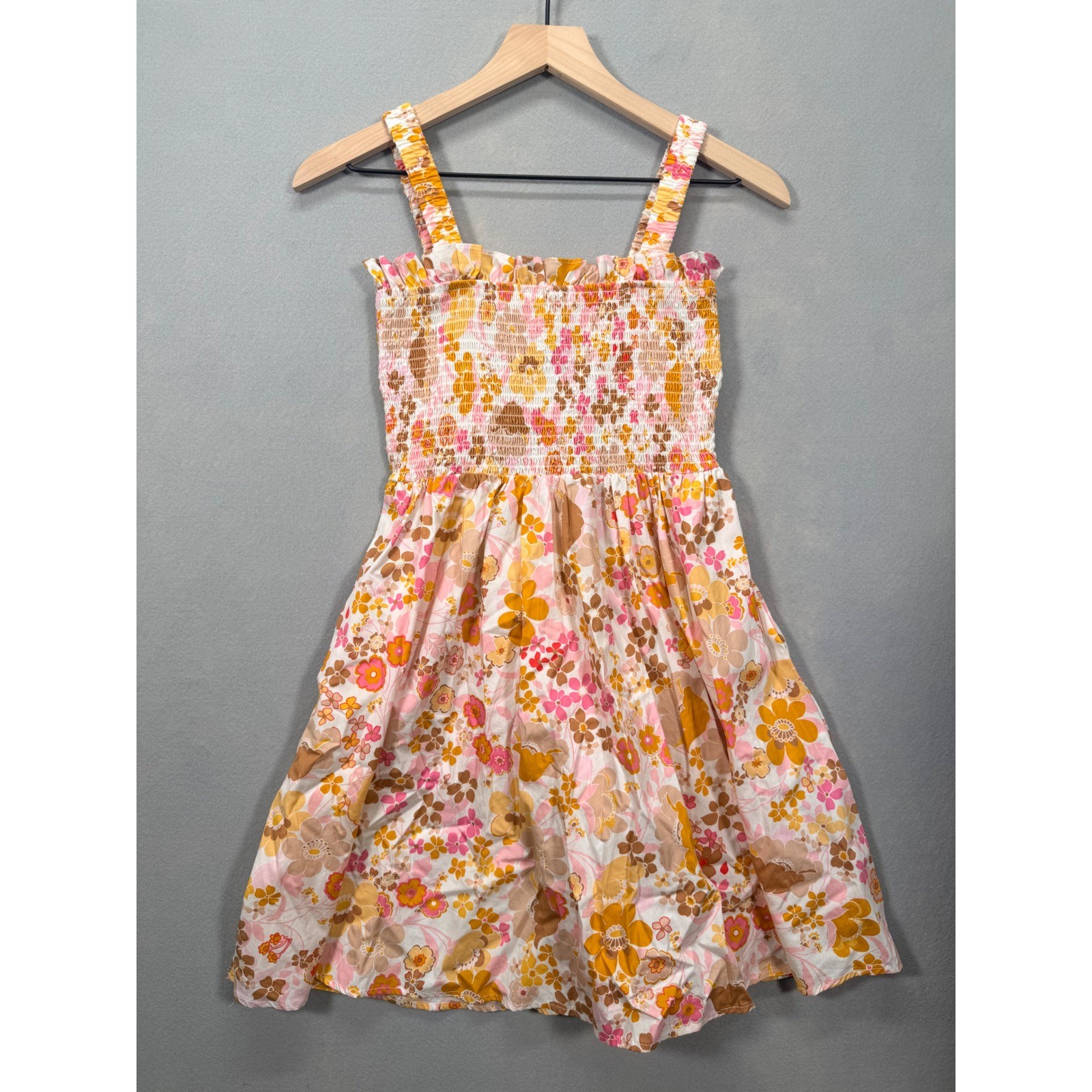 Altar’d State Retro Floral Smocked Mini Dress Pink Orange Small Cutout Back