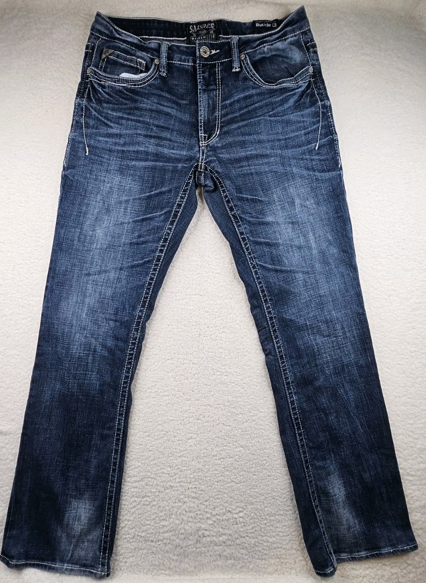 Buckle SLVG Salvage Jeans Mens 34×34 Mayhem Regular Bootcut Blue Denim
