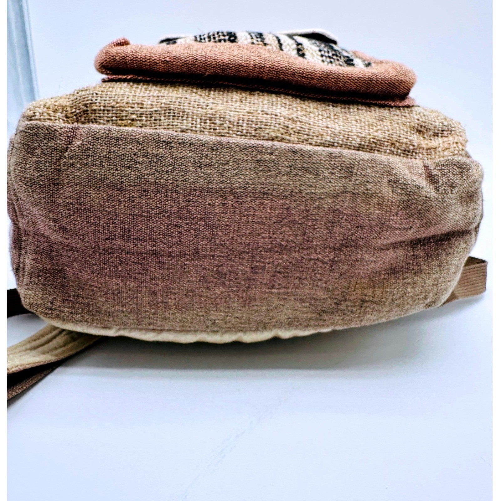 Boho Hemp Jute Backpack Brown Tan Striped Woven Hippie Rucksack Small Medium