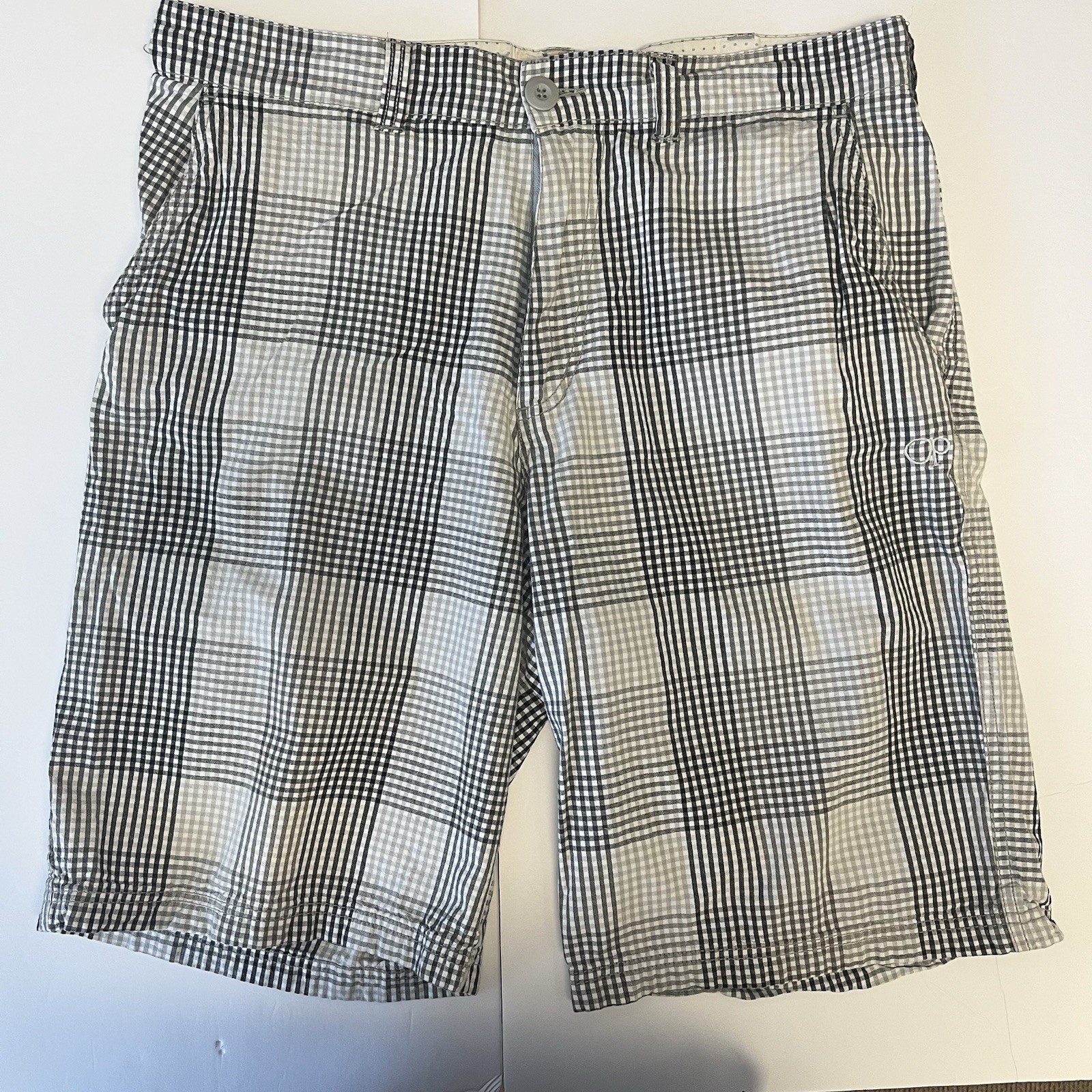 Men’s Vintage OP Ocean Pacific Shorts White Black Gray Pockets Size 34
