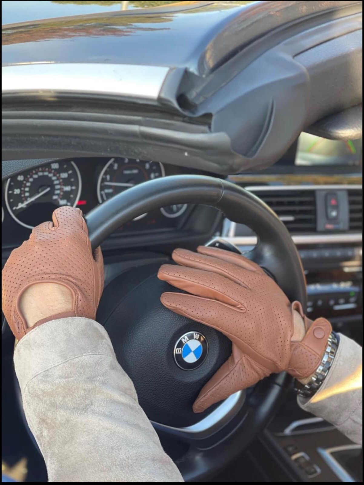 Driving Gloves Car Motorcycle Biker Genuine Leather Police Driver Glove Brown-A4