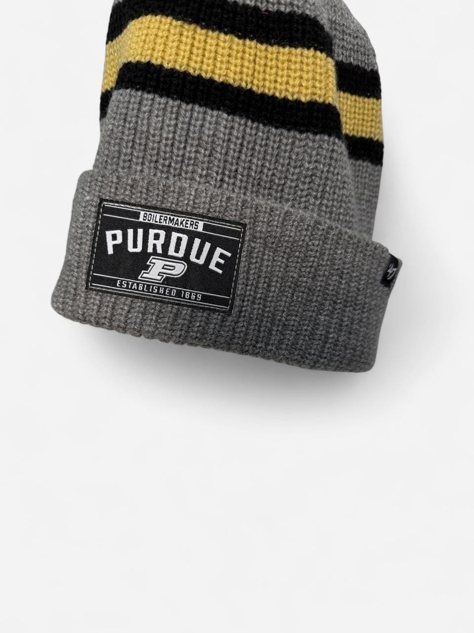 47 Brand Purdue Boilermakers Grey Knit Beanie Hat NCAA Cuffed Stripe