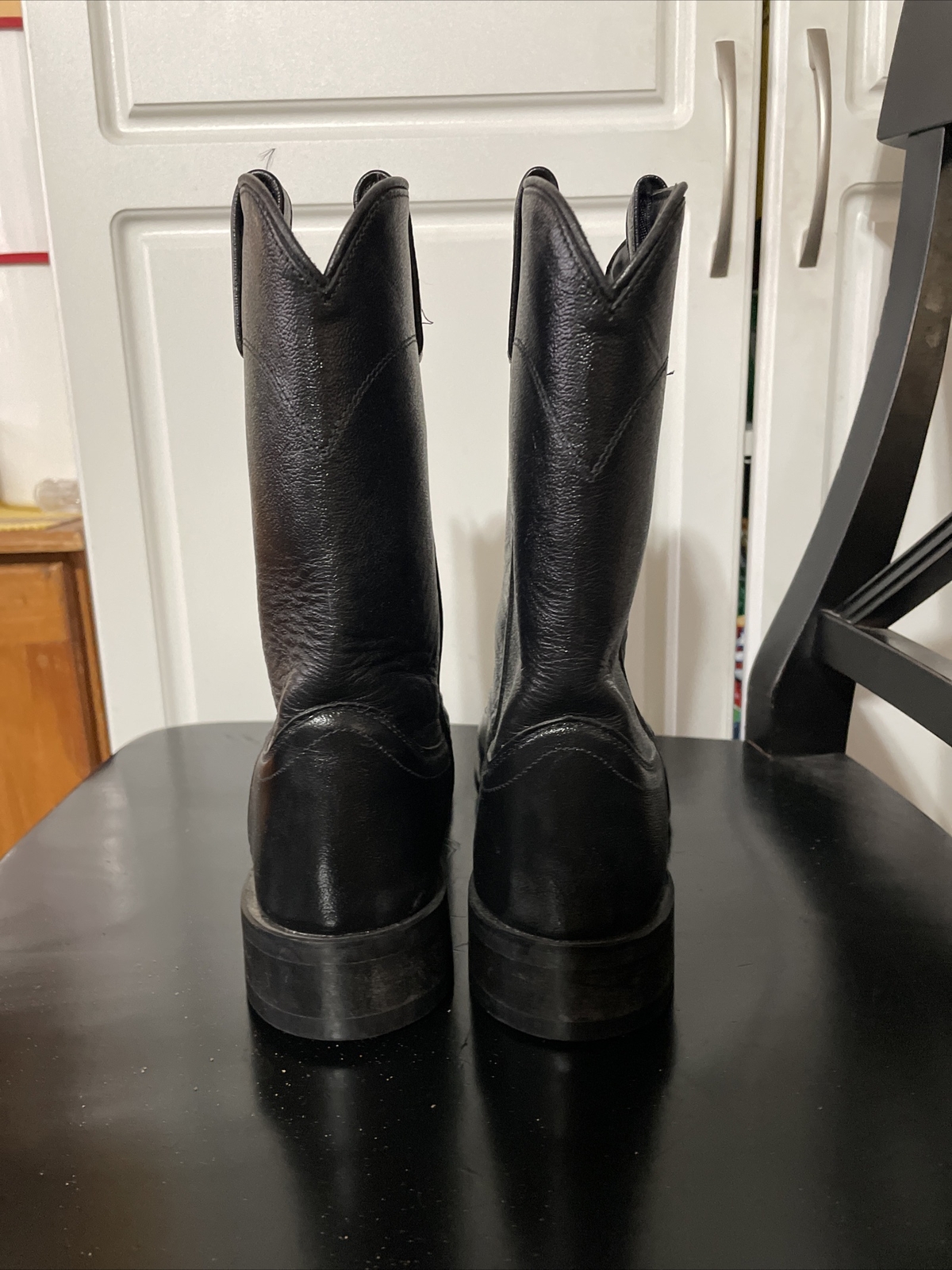 A JAMA PRODUCT Black Leather Cowboy Western Roper Boots Womens Size 7D=7M-VGC