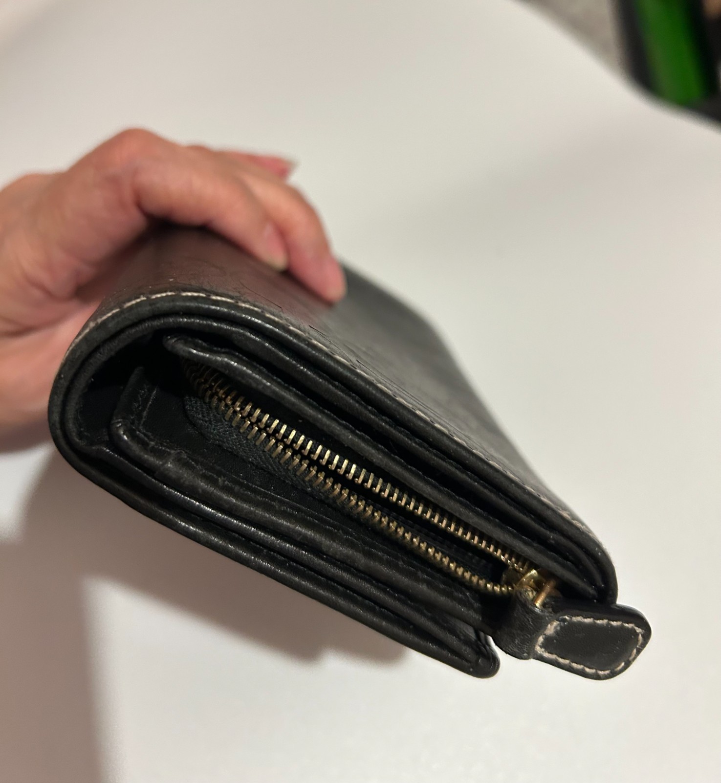 Coach Y2K Black Leather Bifold Wallet Embossed with CC Monogram Zip Coin Purse
