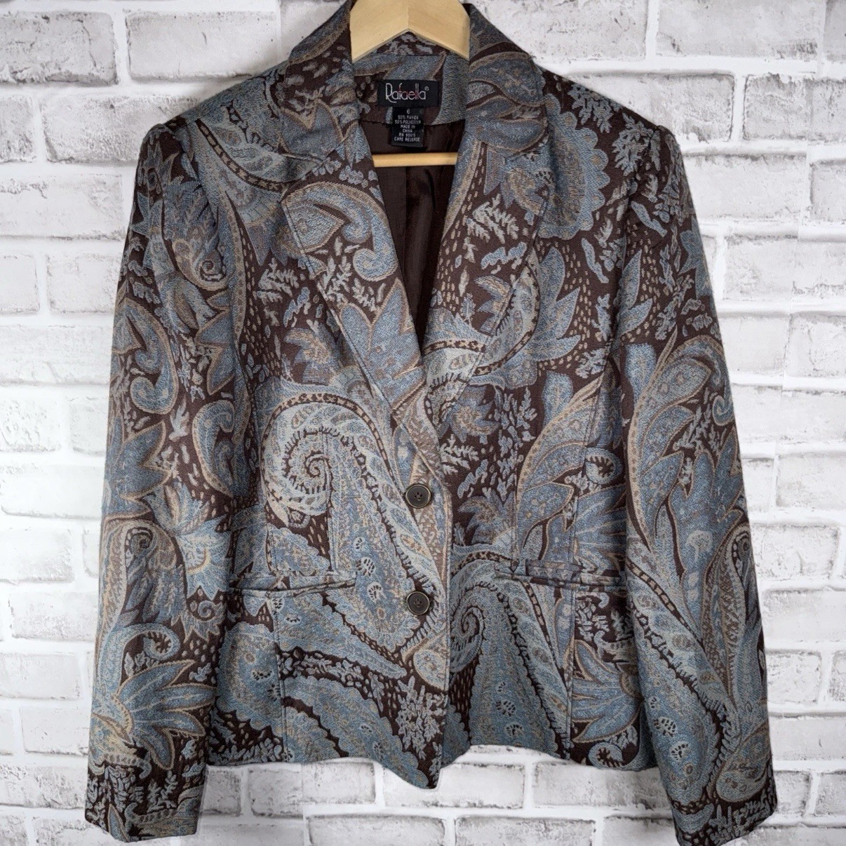 Rafaella Paisley Tapestry Blue Brown Blazer Women’s Size 6 Boho Office Lined
