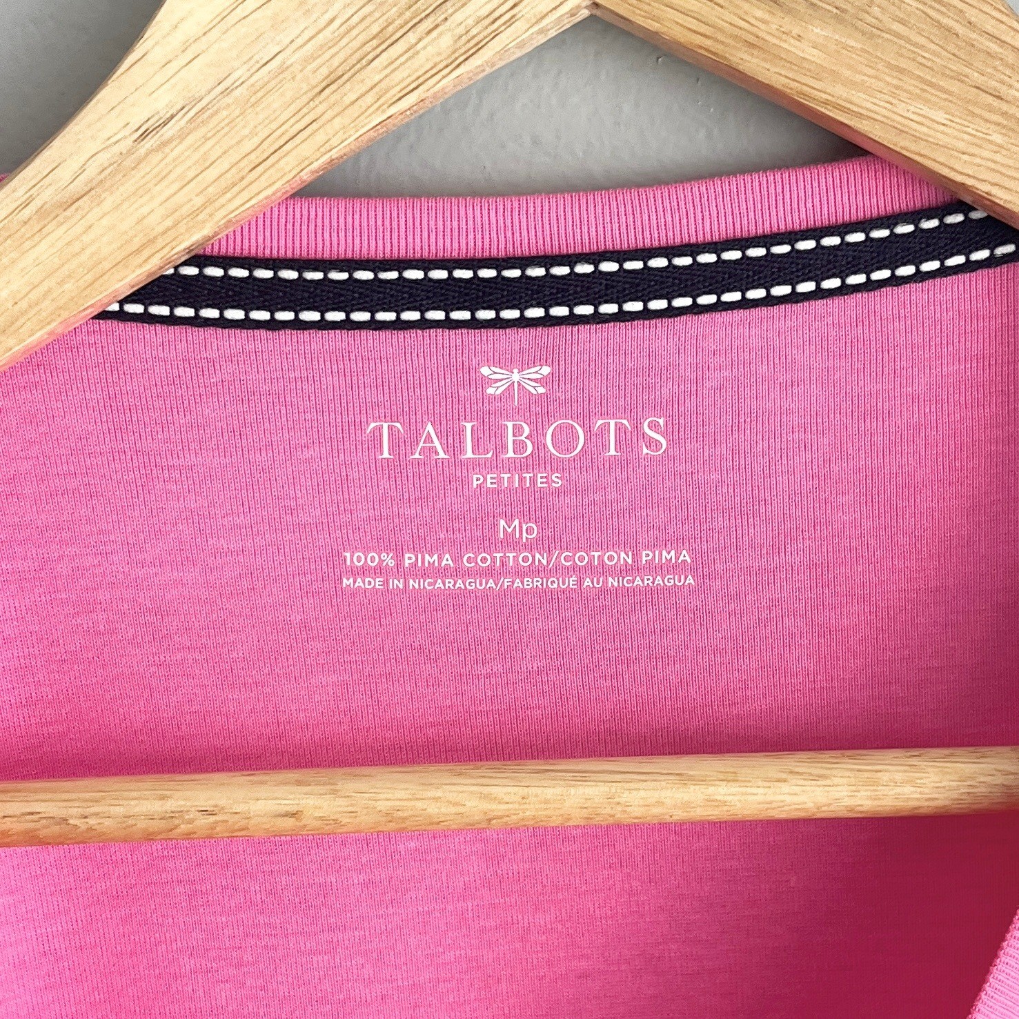 Talbots Petites Pink Pima Cotton 3/4 Sleeve Boat Neck Tee PM Petite Medium NWT