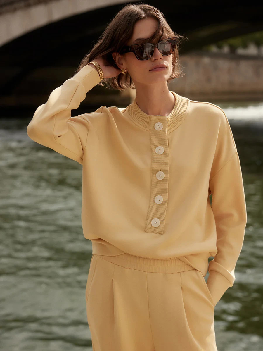 Varley Reena Button Front Sweat in Sahara Sun, Size X-Large