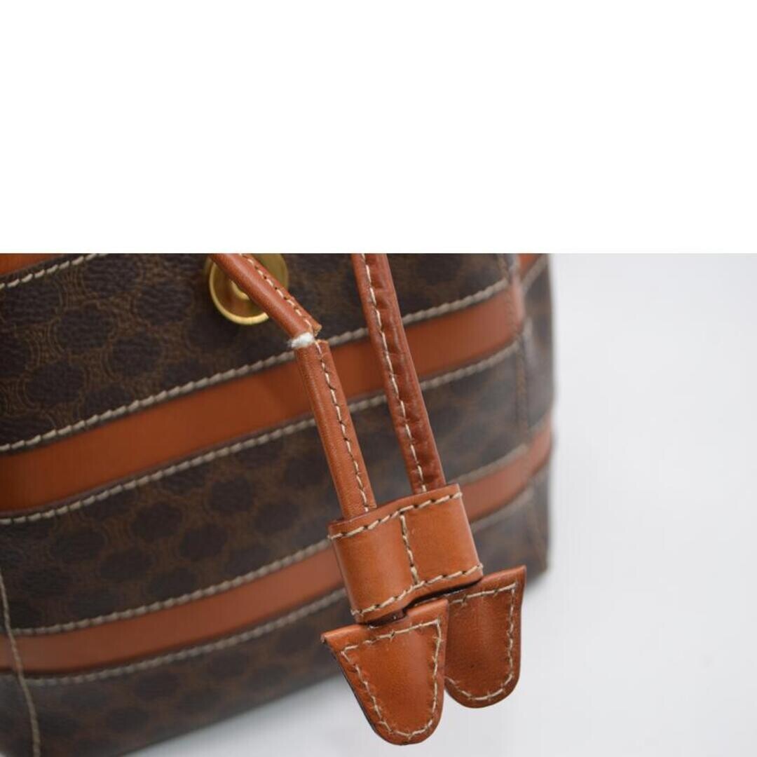 CELINE Macadam Mini Leather Backpack Brown Gold Drawstring Authenic