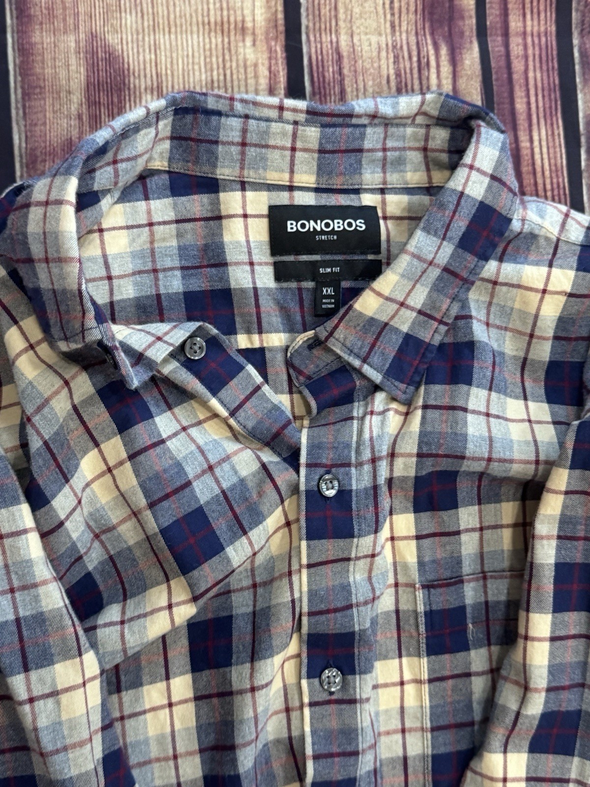 Bonobos Men’s Slim Fit Stretch Plaid Blue Woven Cotton Button-Up Shirt LS 2XL