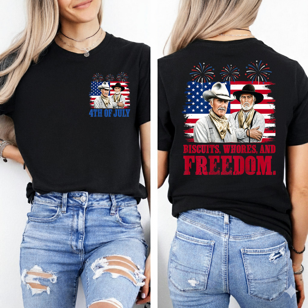 Western Cowboy Biscuits Freedom Fourth of July 2 Side T-Shirt