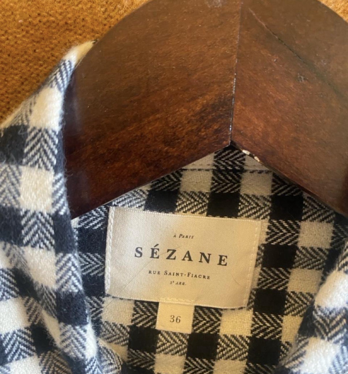 Sezane Max Long Sleeve Button Shirt Black Ecru Checks Womens EU 36 US 4