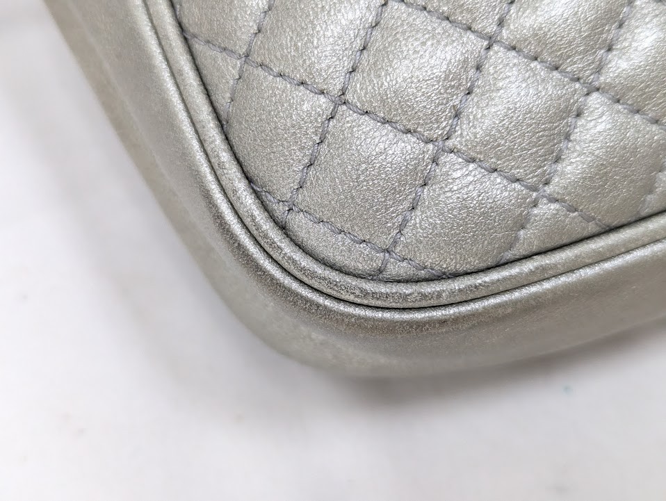 Gucci GG Marmont Sherry Line Quilted Leather Shoulder Bag Silver 541051 Auth