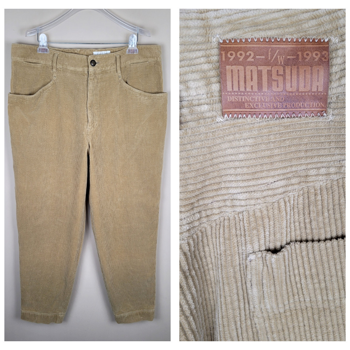Matsuda Nicole Tokyo Size L Waist 39 Vintage 90s Chunky Corduroy Camel Pants