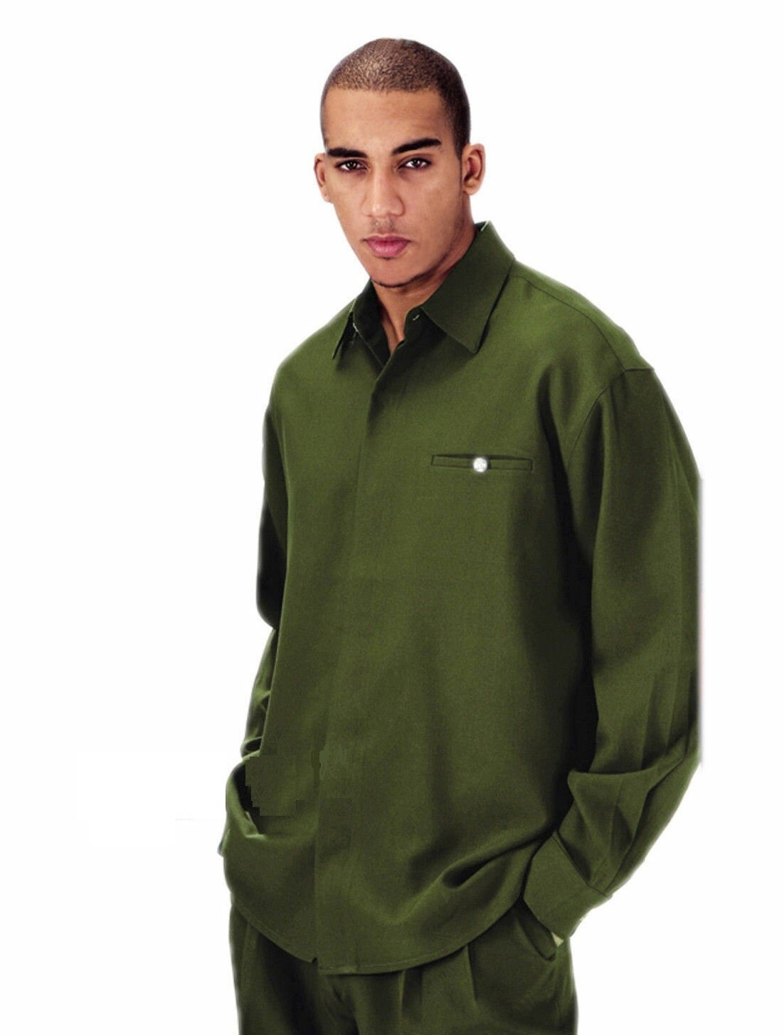 Men’s 2pc Walking Suit Long Sleeve Casual Shirt & Pants Set Solid Color