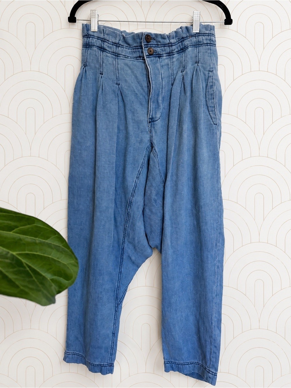 Free People Mover Shaker Chambray Harem Jeans Pants w Imperfection