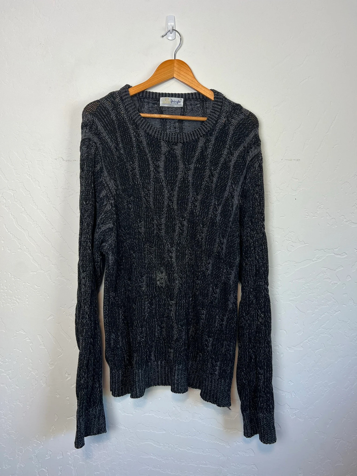 Pringle of Scotland Charcoal Cable Knit Sweater Cotton Mens XL