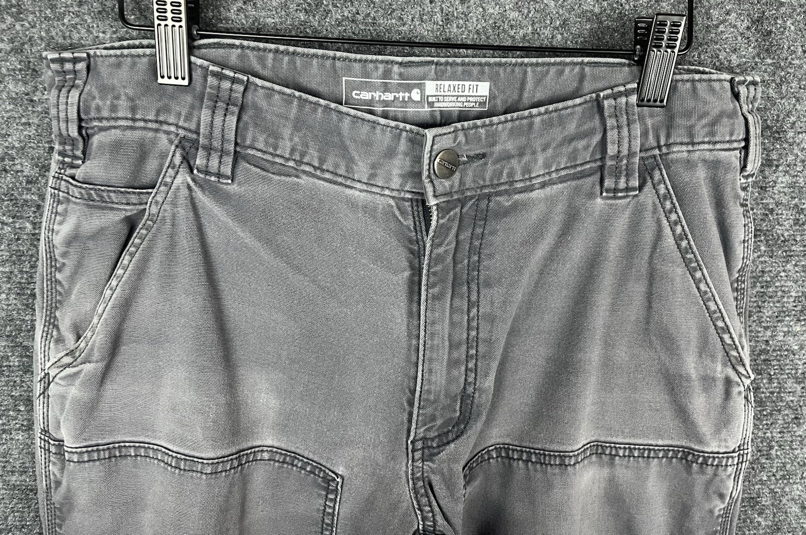 Carhartt Pants Mens 32X32 Gray Relaxed Fit Double Knee Damaged Outdoor Workwear