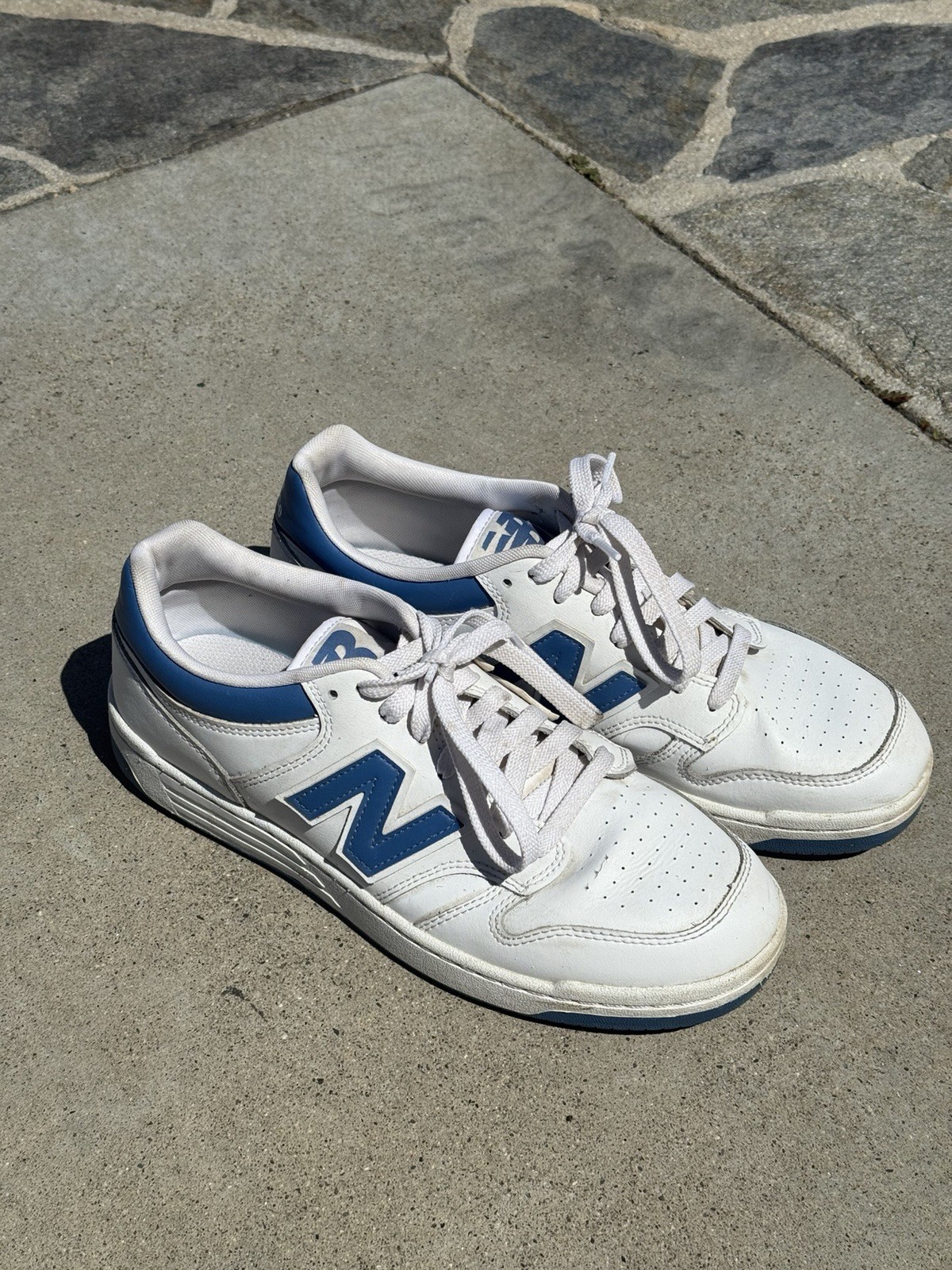 New Balance 480 Men’s White/Blue Lace-Up Low Top Leather Sneakers BB480LBL