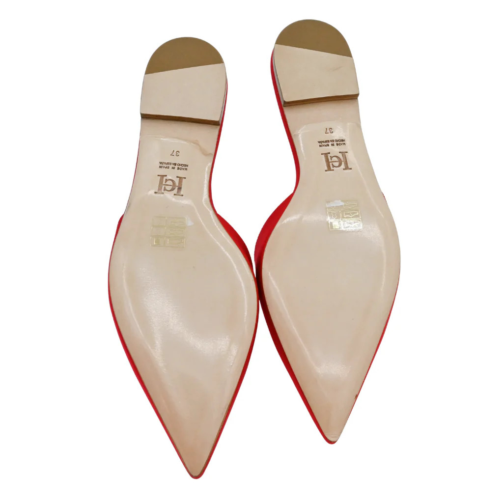 CAROLINA HERRERA | Red Satin Pointed-Toe Mule Flats Size 37