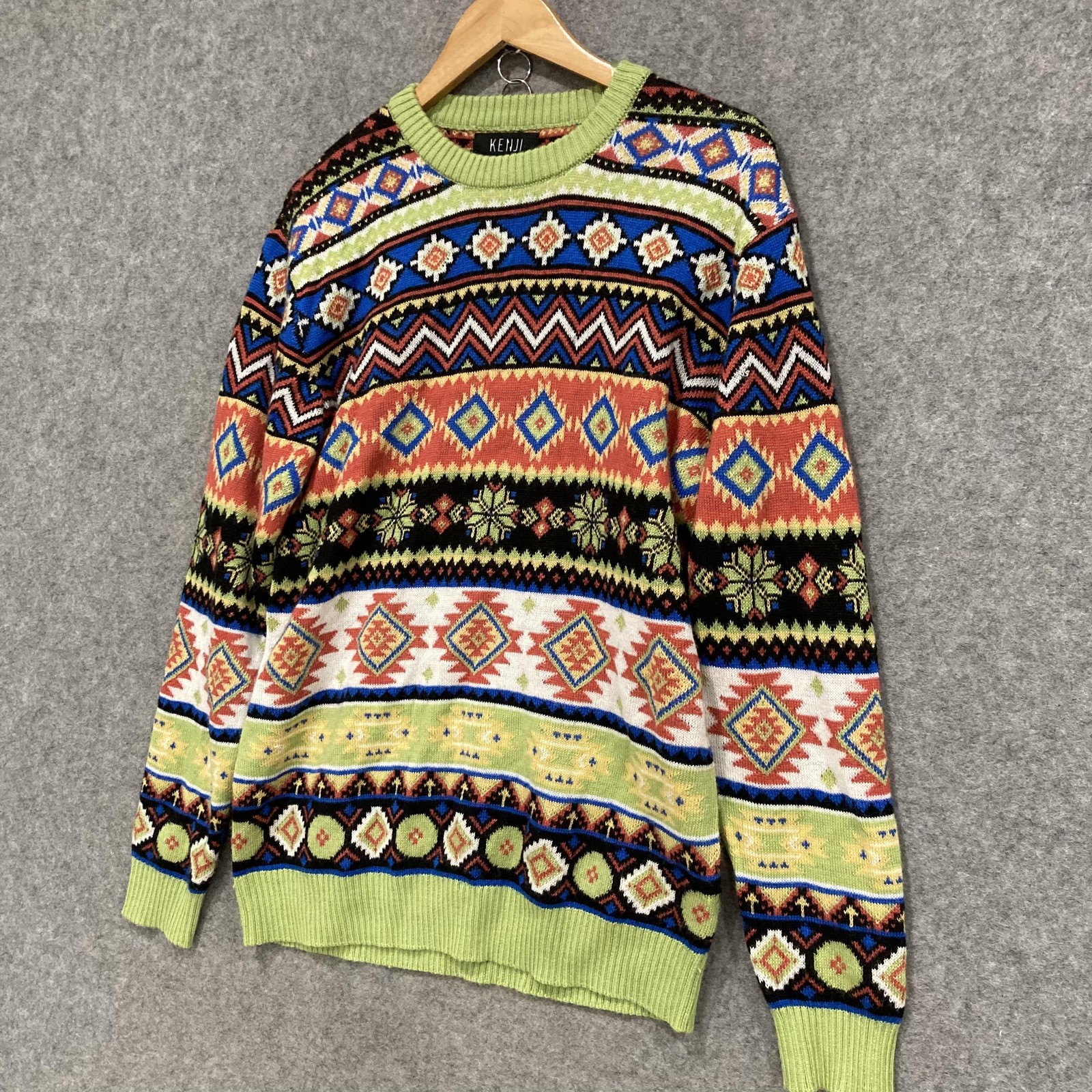 Kenji Jumper Mens M Multicolour Acrylic Wool Crew Neck Fair Isle Knit Winter