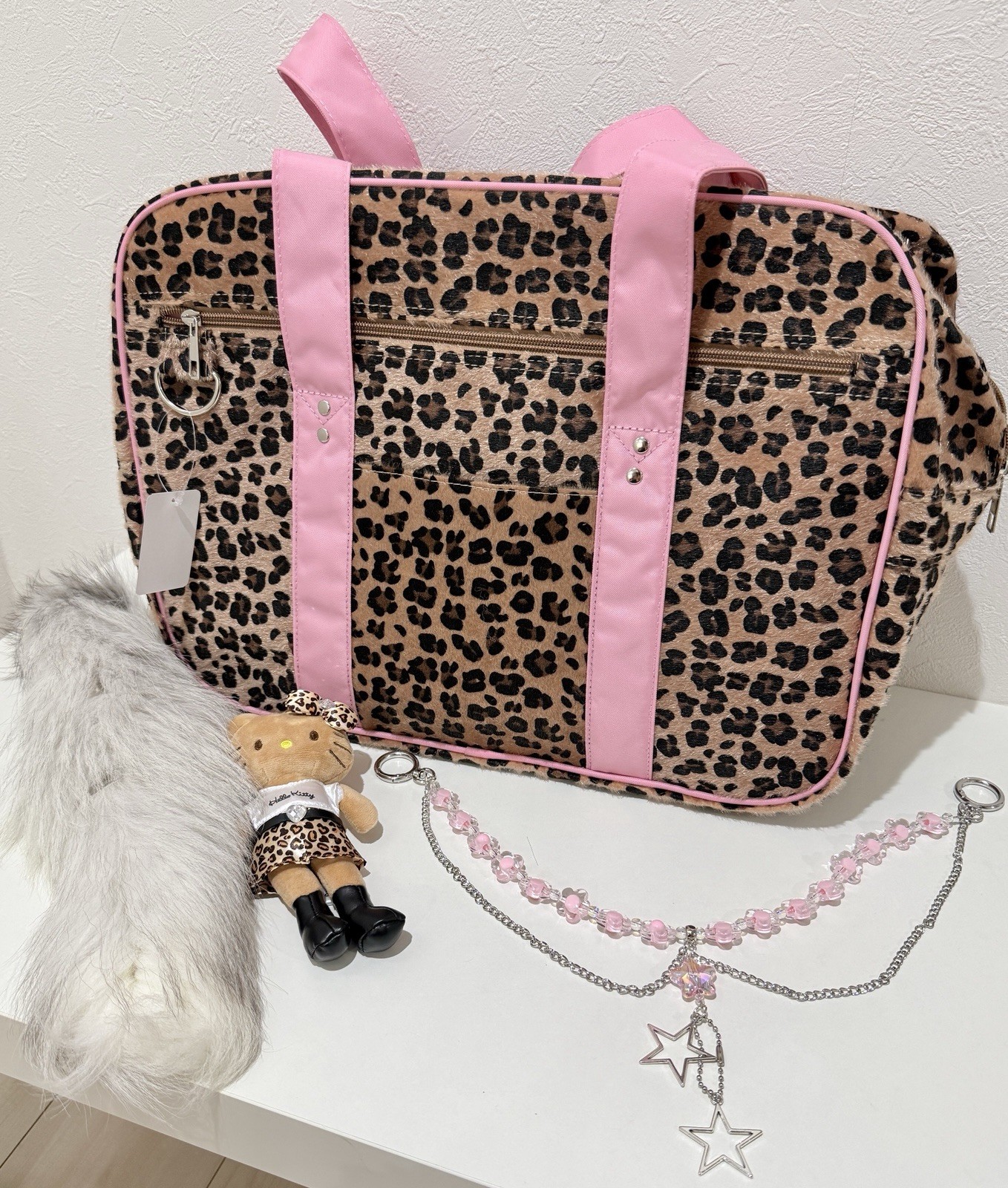 Hello Kitty Y2K Gyaru Leopard School Bag 4pc Set Pink Japan Exclusive Harajuku