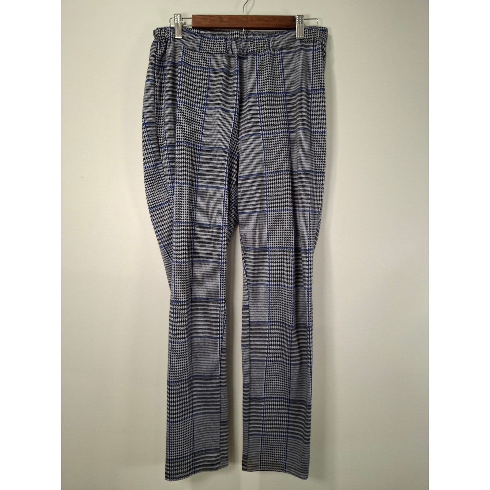 Ashley Stewart Blue Glen Plaid Pull On Trousers Womens 14/16 Straight Leg Pants