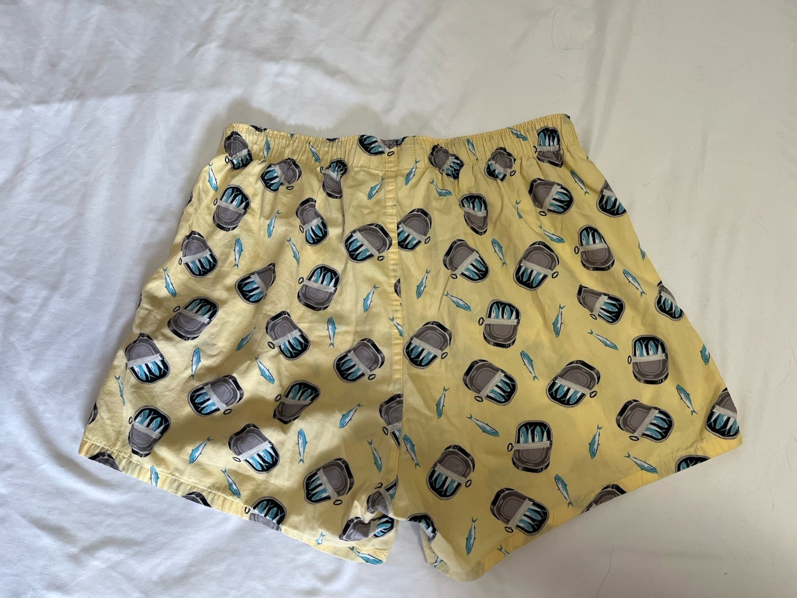 J Crew Boxer Shorts Sardines 32-34 Medium 100% Cotton Yellow & Blue