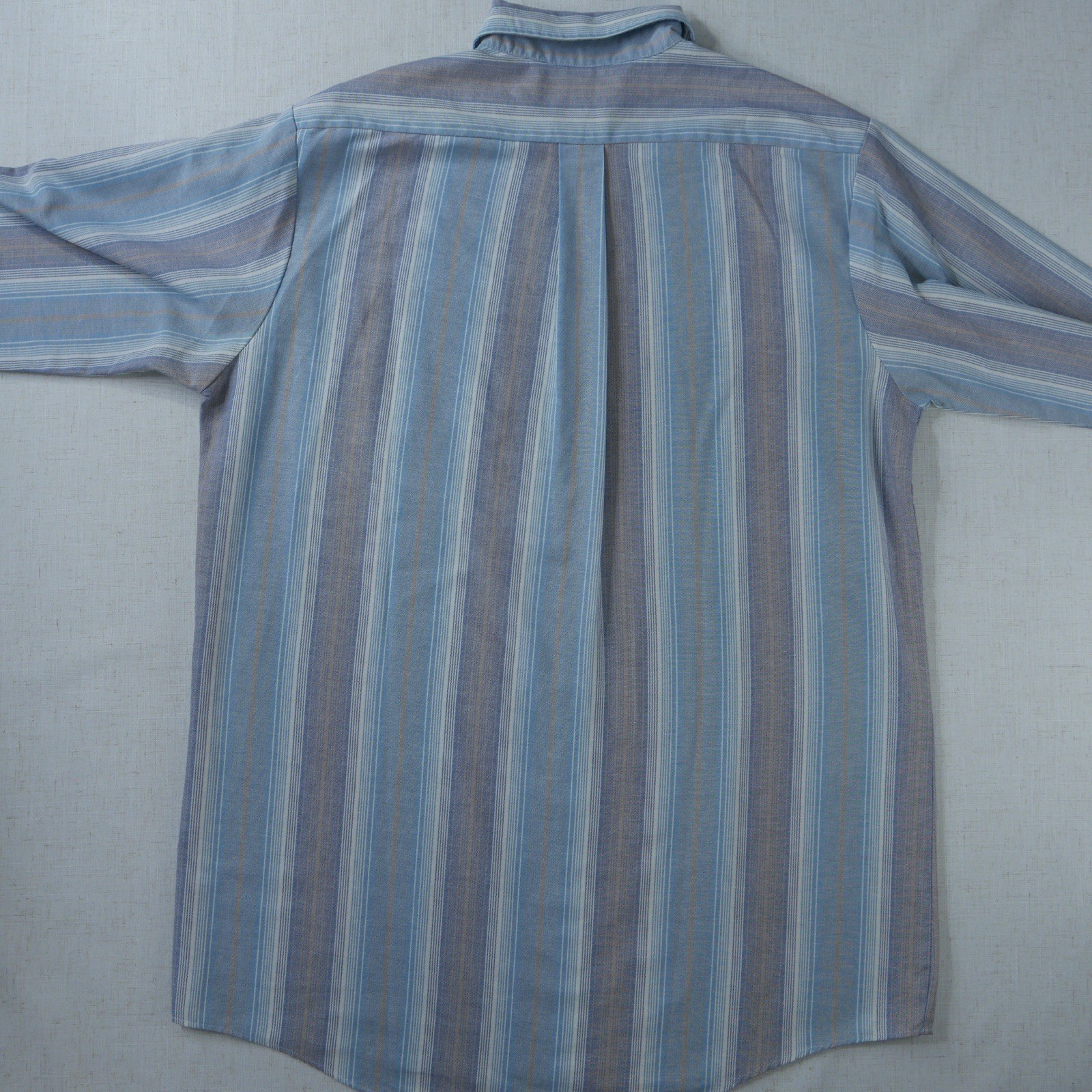 Vintage Puritan Mens 2XLT Striped Button Down Shirt Blue Olive Gold Long Sleeve