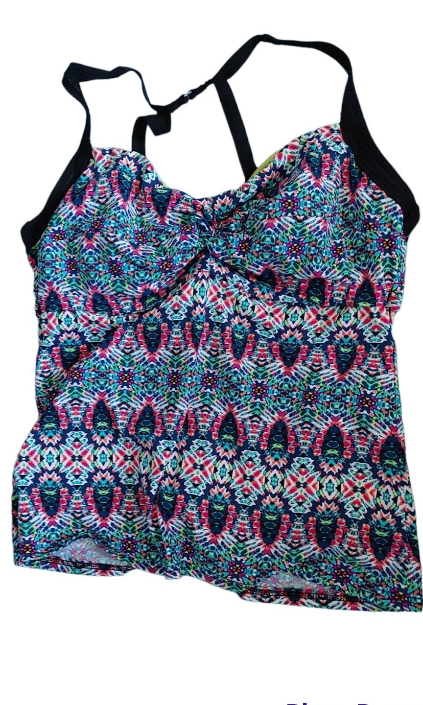 Title Nine Women’s Tankini pink gen blk Multi Color Twist Top 34D Nylon Span SM