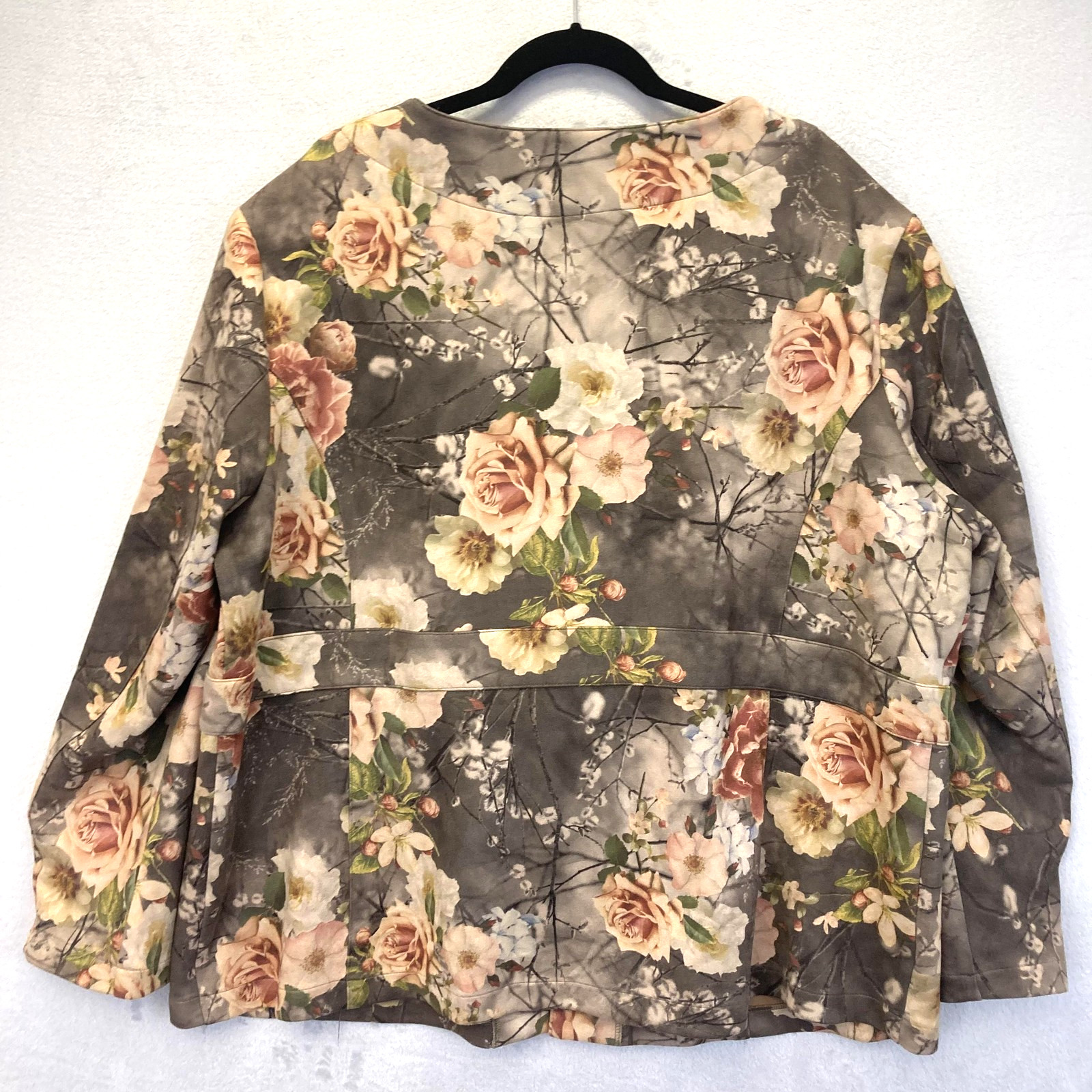 Kate & Mallory Floral Faux Suede Jacket Womens 2X Nature Outdoors Whimsical