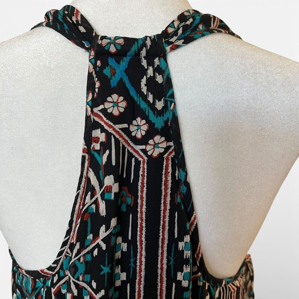 Boho Chic Silk Racerback Halter Blouse M Top Geometric Ikat Print Southwestern