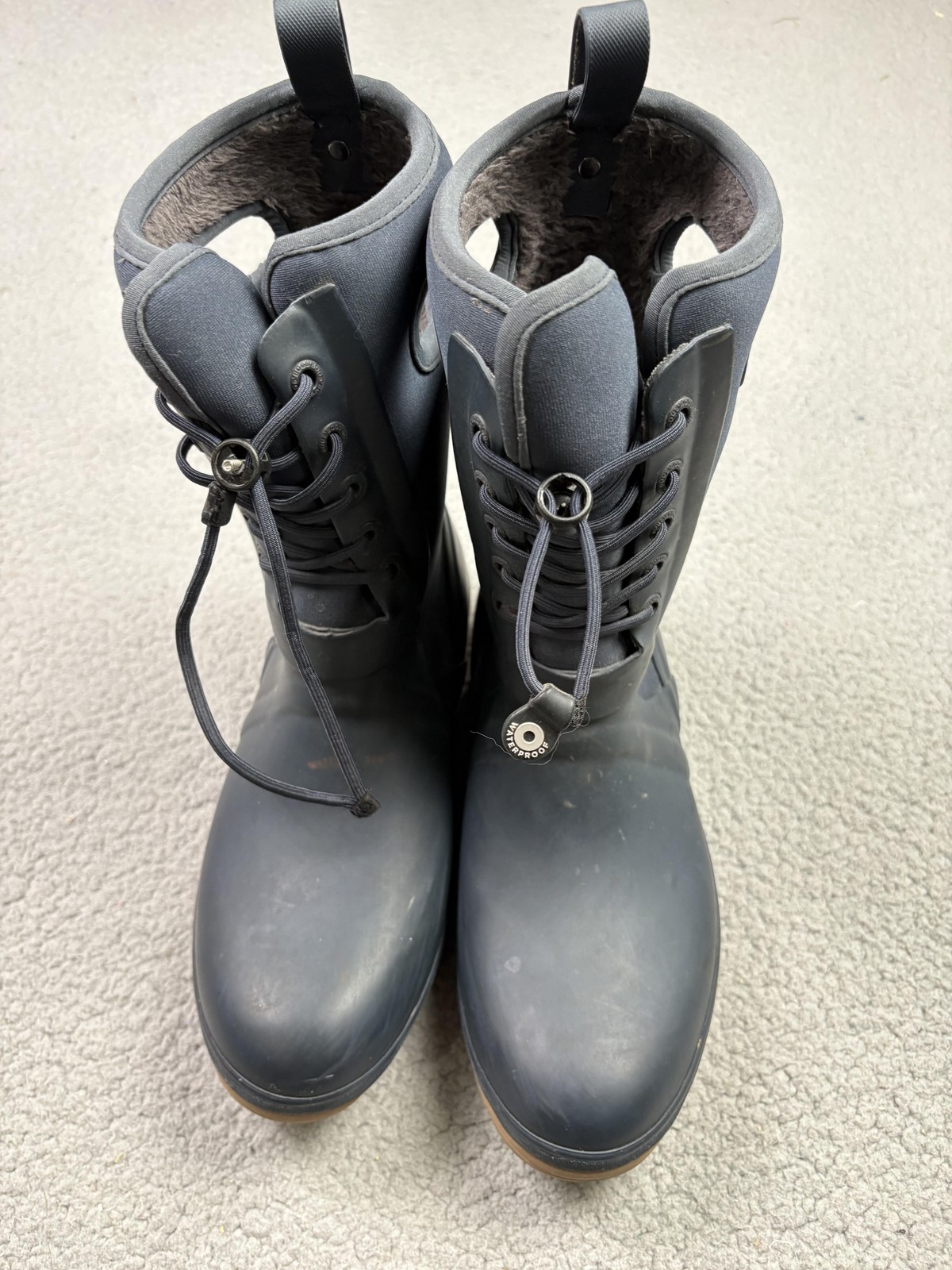 Bogs Cameron Lace Boots Womens Size 9 Blue Faux Fur Snow Winter Waterproof