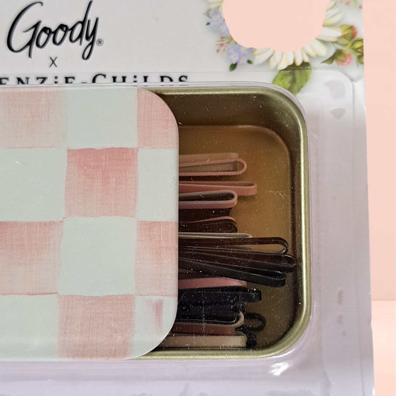 MacKenzie Childs x Goody Pink Rosy Check Keepsake Matchbox Tin Bobby Pins