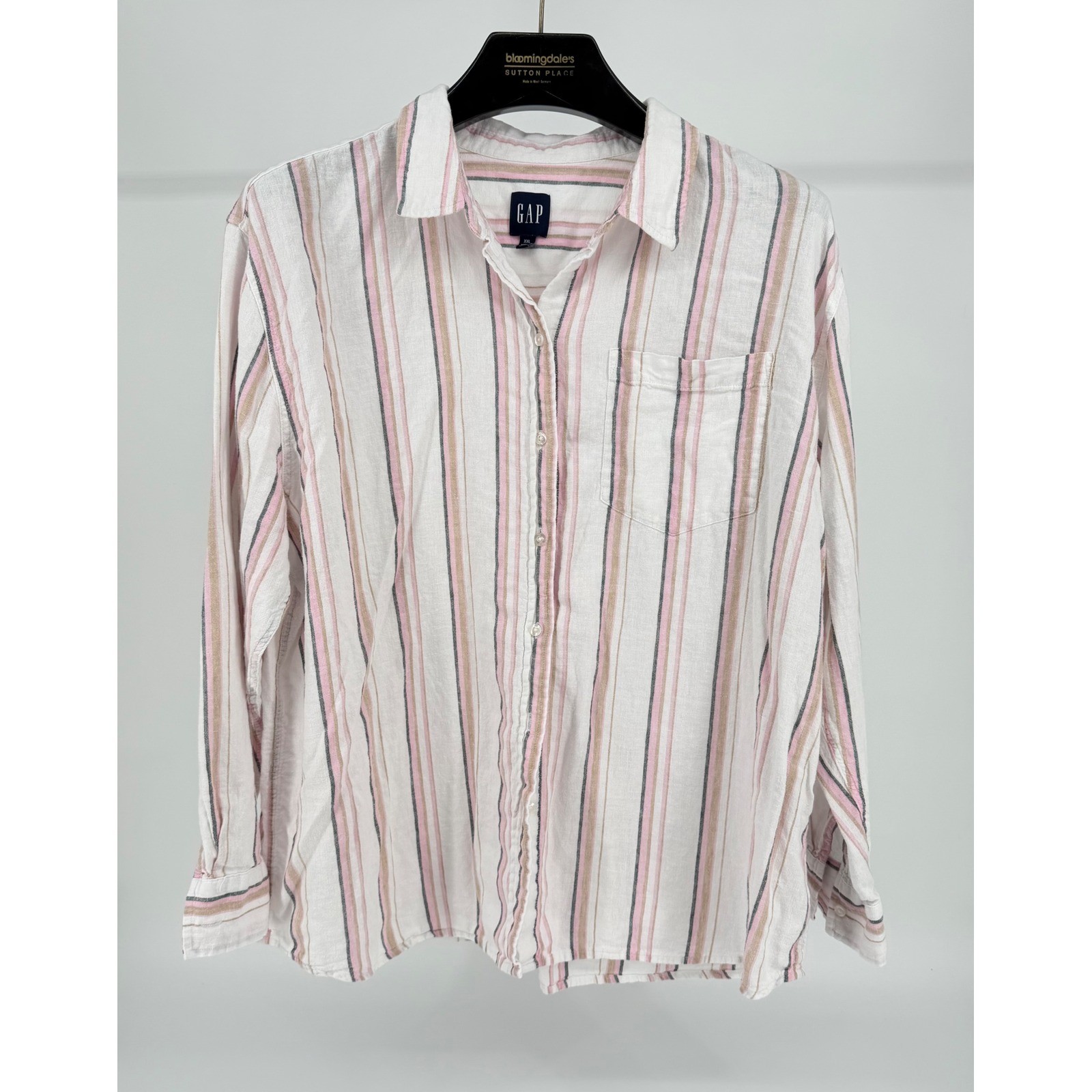 Gap Womens XXL Oversized Linen Blend Striped Button Down Shirt GP007933