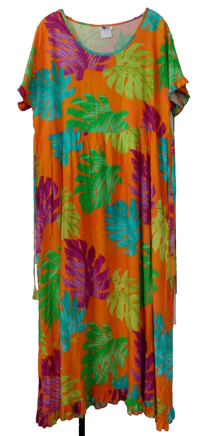 Mamo Howell XL 100% Rayon Colorful Hawaiian Dress VTG Style 530 Tie Waist USA