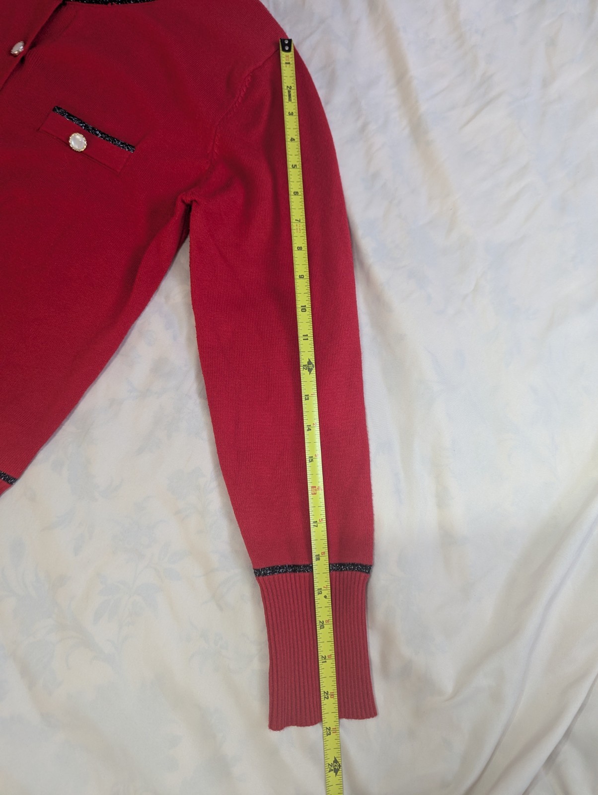 Grace Karin Red Cardigan Sweater Women’s Small Pearl Button Knit Office Preppy
