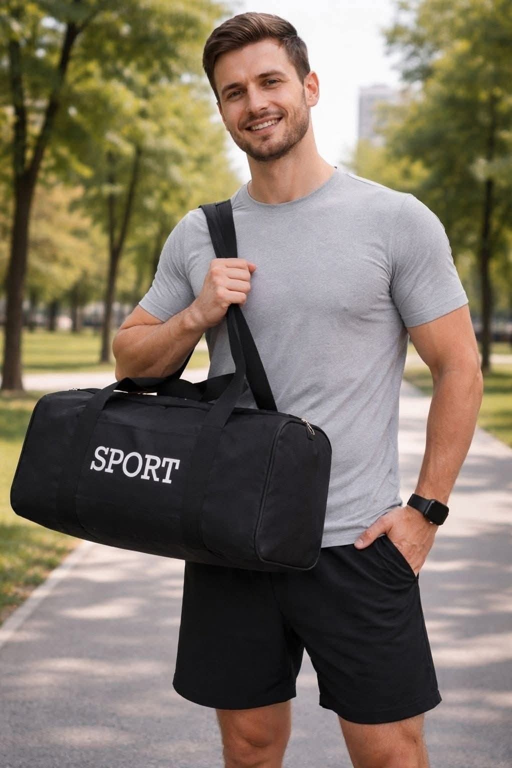 Black Sport Gym Duffel Bag Lightweight Travel Luggage Weekend Overnight Handbag