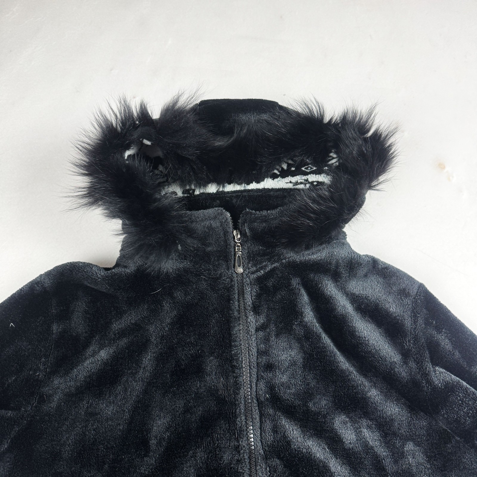 Mens Black Faux Fur Zip Jacket Plush Hooded Soft Y2K Winter Streetwear Cozy