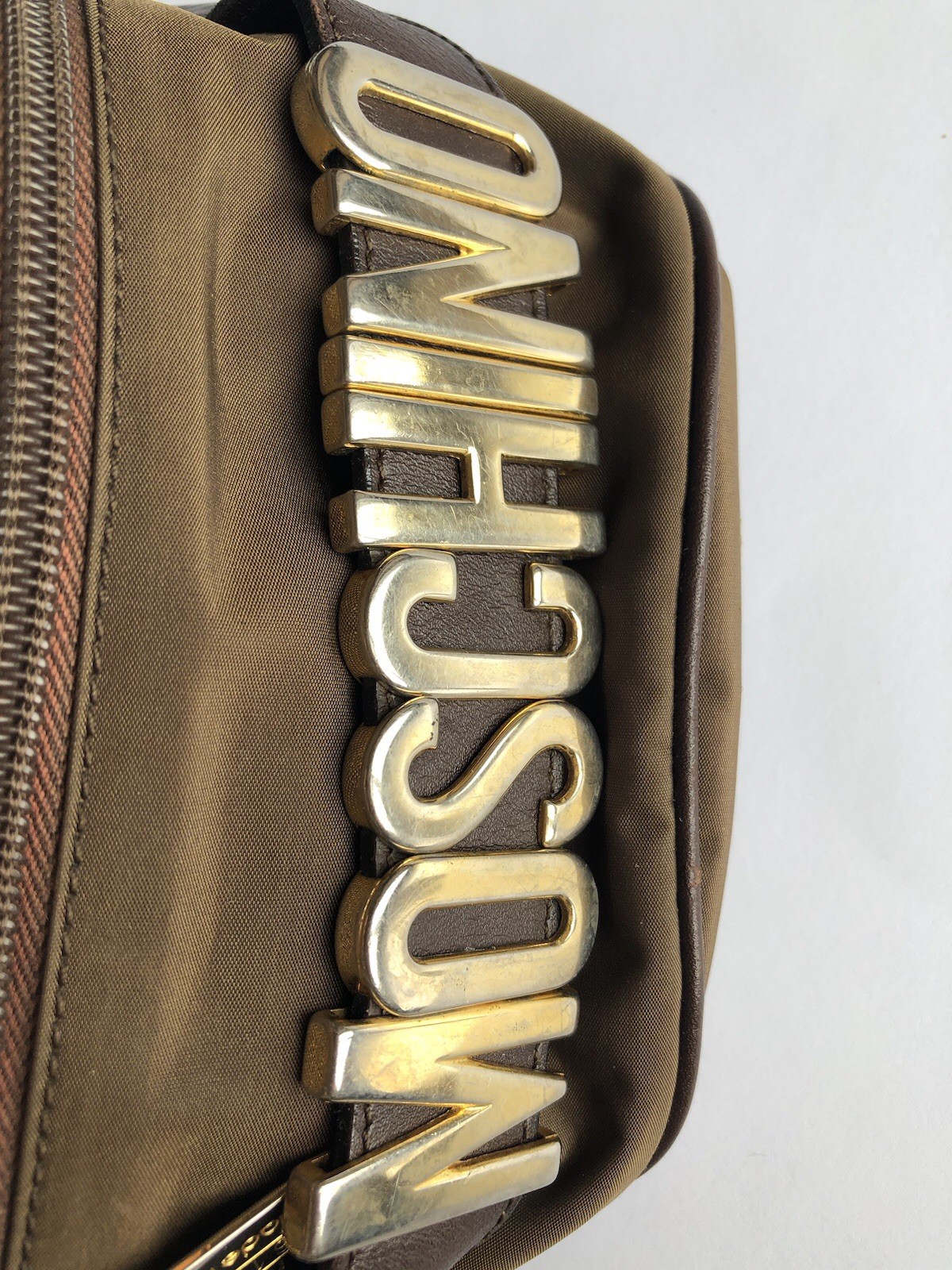 MOSCHINO Redwall Vintage Brown Nylon Gold Logo Fanny Pack Belt Bag