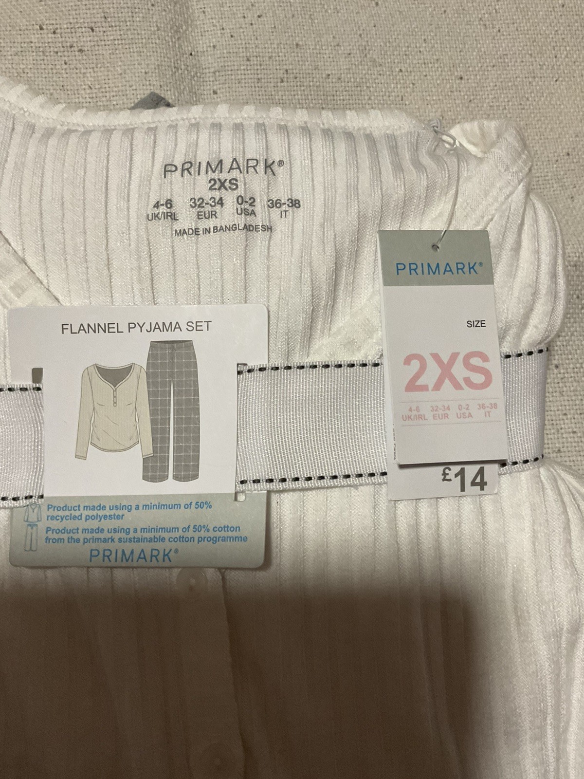 Primark Grey and White check pyjamas Size 2xs