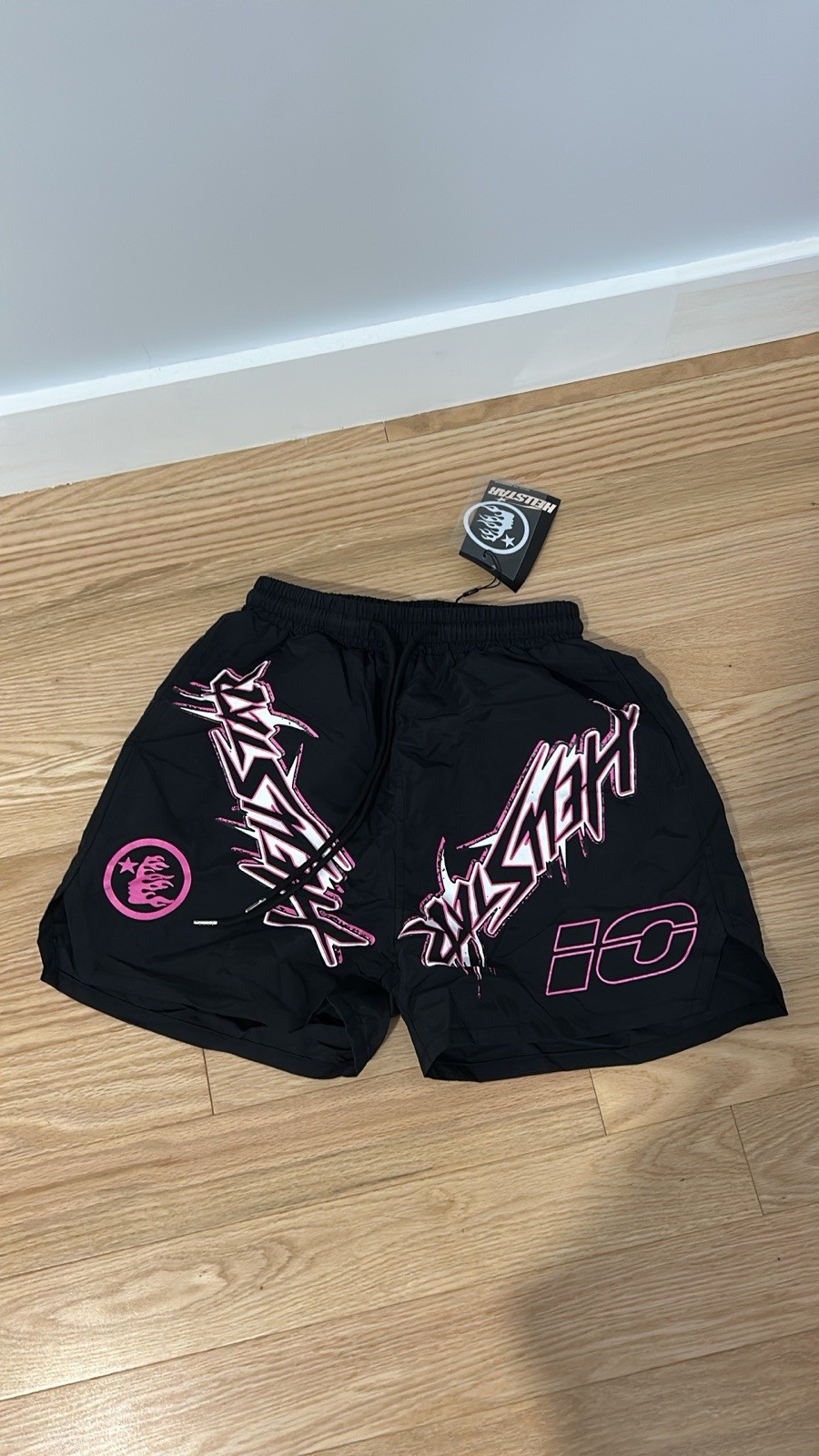 Hellstar Men’s Sweat Shorts Black/Pink Graphic Print Logo Elastic Waist Size S