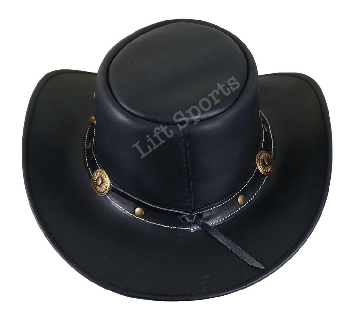 New Men’s Black Stylish Cowboy Hat Western Original Genuine Cow Hide Leather