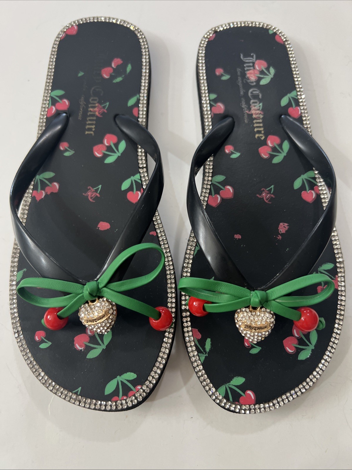 Juicy Couture Slurpy Flip Flop Rhinestones Cherry Bow Charm 36-37