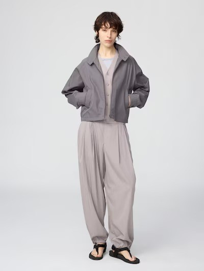 UNIQLO U Cotton Blend Short Blouson Natural Dark Brown Purple Women 484032 NWT