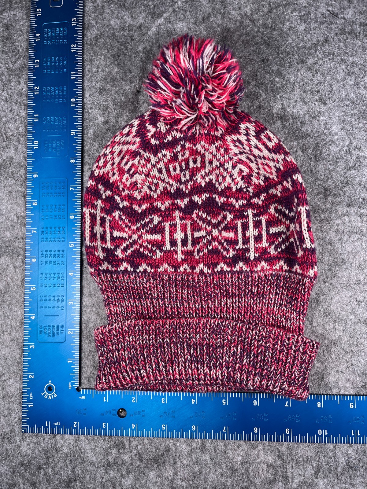 Mixit Beanie Toque Women One Size Pink Purple Knit Acrylic Blend Geometric Pom