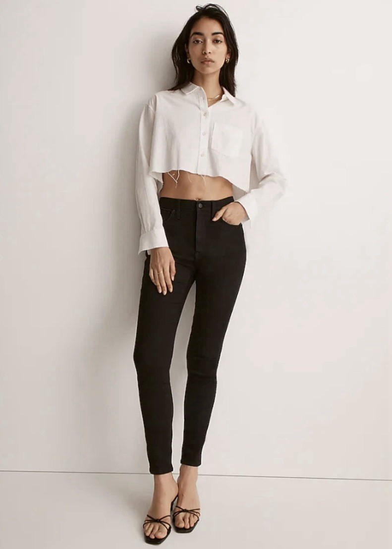 Madewell NEW NWT $128 Womens Petite 25P 25 P Black 10″ High Rise Skinny Jeans