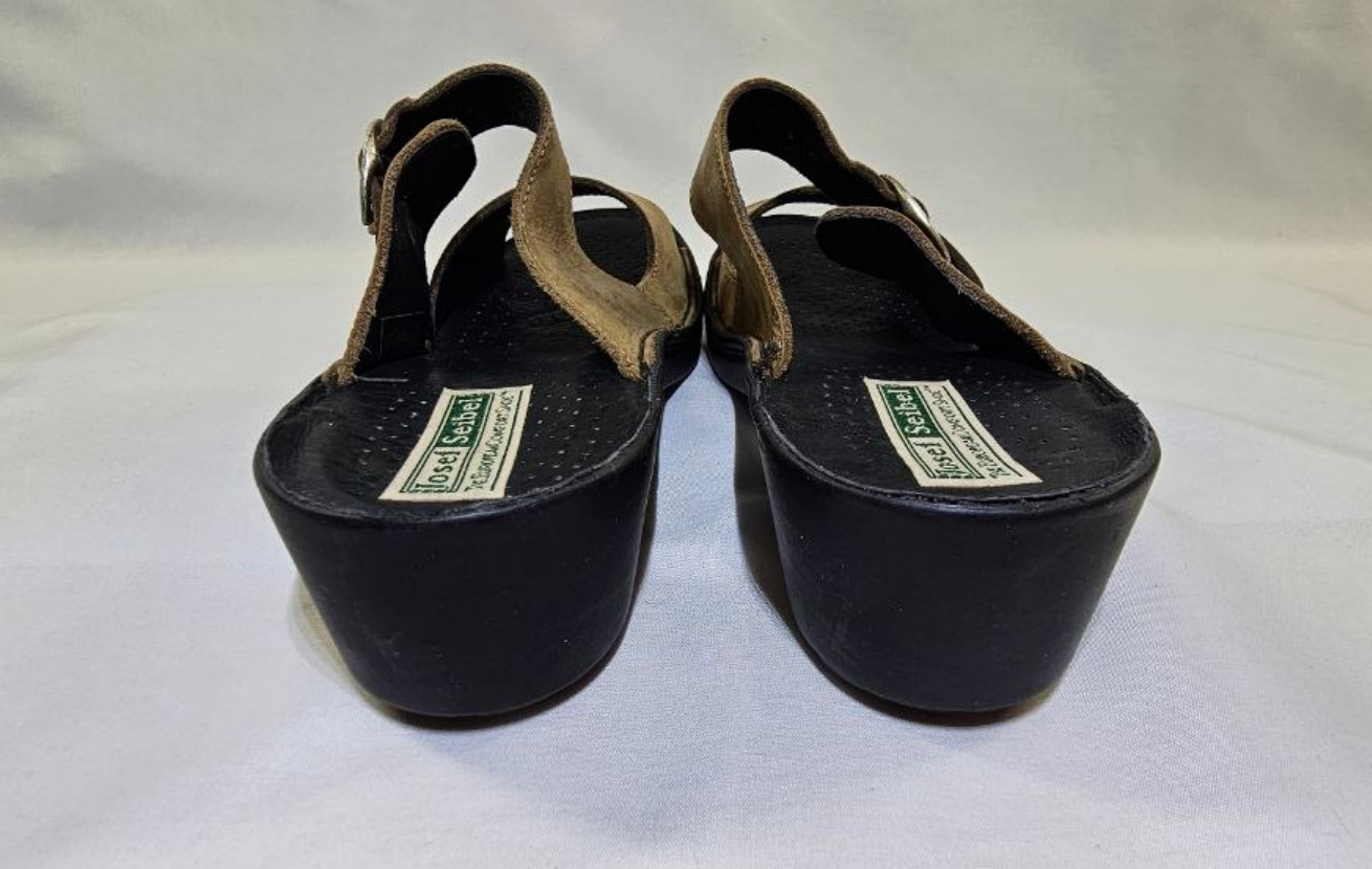Josef Seibel Womens Tan Nubuck Leather Comfort Sandals Buckle Strap Size US 10